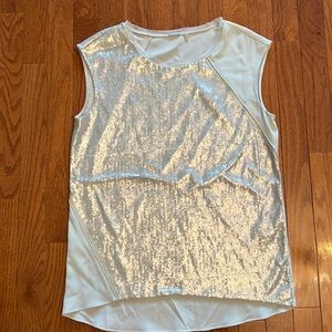Ellie Tahari sleeveless baby blue sequin front top size xs